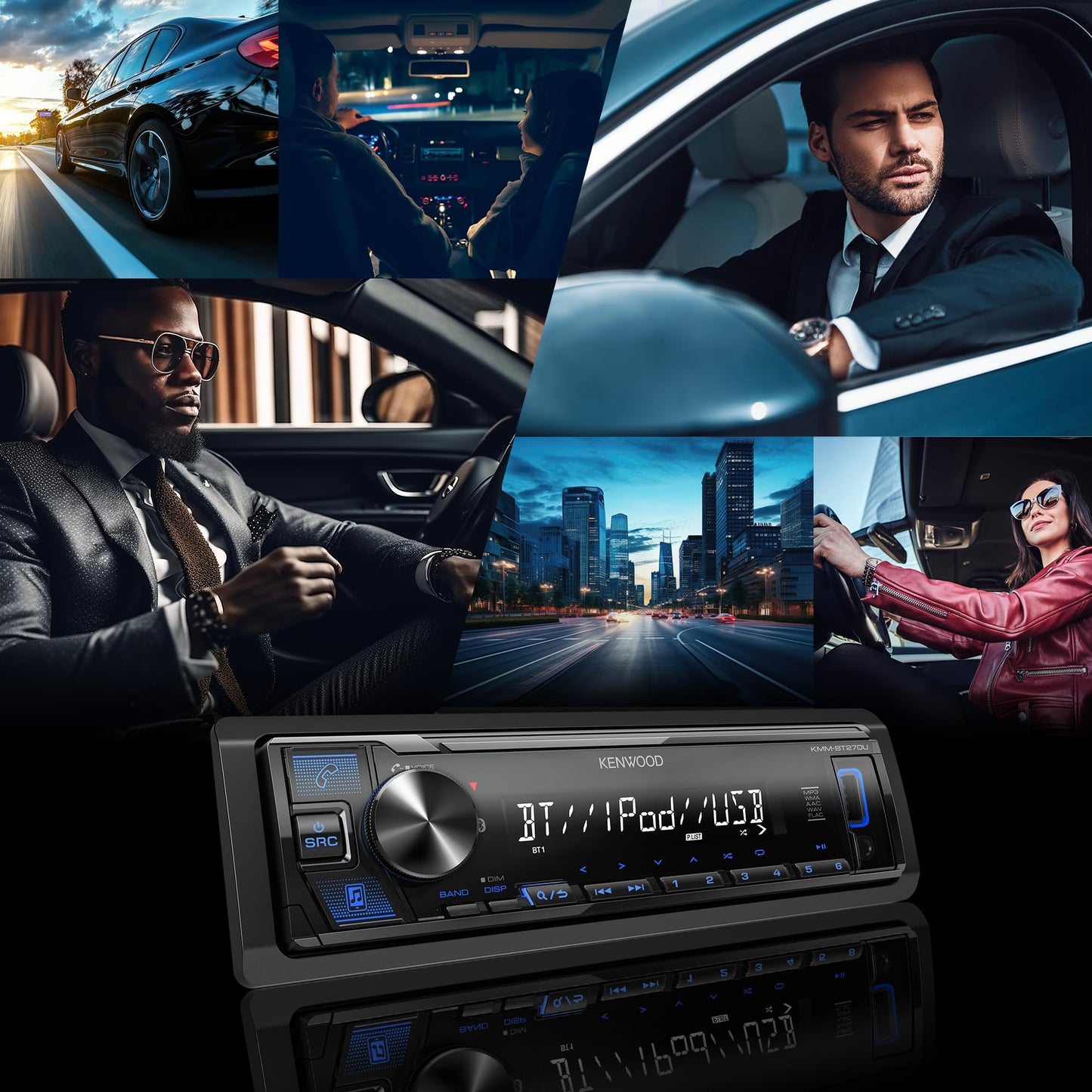 KENWOOD KMM-BT270U Bluetooth Digital Media Car Stereo Receiver with USB Port – AM/FM Radio, MP3 Player, High Contrast LCD, Detachable Face Plate, Single DIN, 13-Band EQ