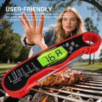 AWLKIM Meat Thermometer Digital - Instant Read Waterproof Food Thermometer with Backlight for Cooking, Grill, Candy, Kitchen & Stocking Stuffers for Men - Red
