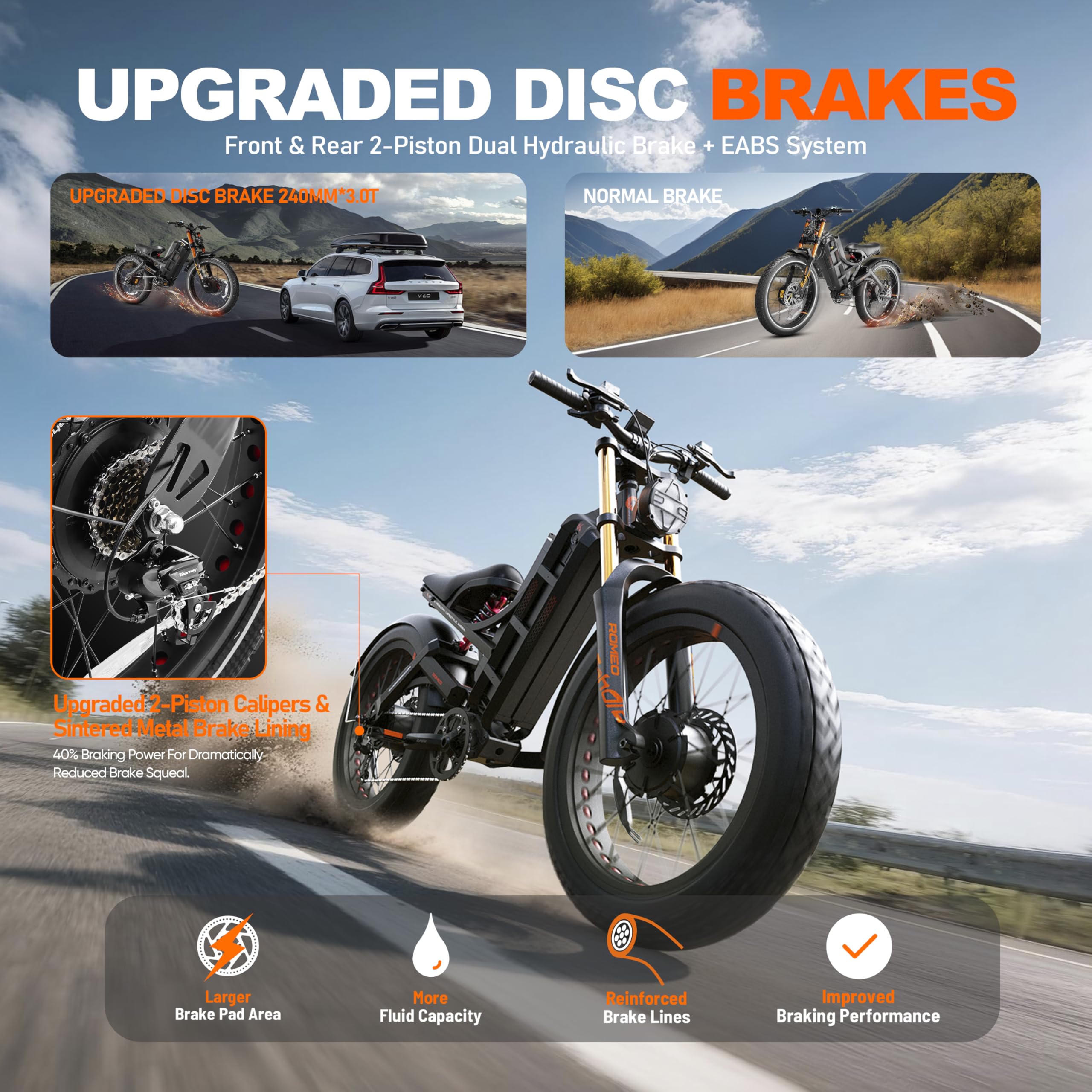 eAhora Romeo Pro 3 Peak 5600W Electric Bike for Adults 50Mph, 60V 80Ah Battery 250 Miles,Long Range Dual Motors Ebike,26"*4.0 Fat Tire Full Suspension,UL 2849 (Romeo Pro Iii+Rear Rack+Basket, Green)