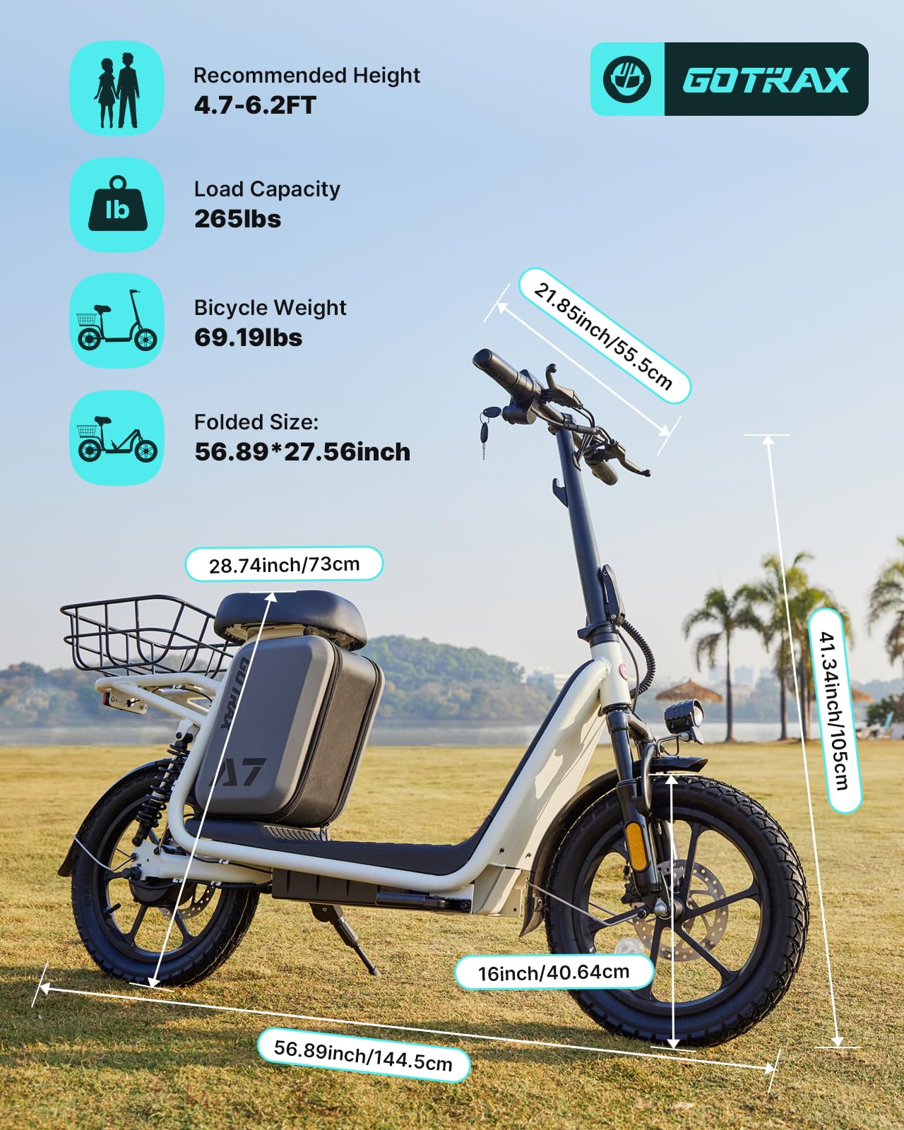 Gotrax A7 Electric Scooter for Adults-16 Pneumatic Tires, 500W Motor Hits 20 Mph, 28 Miles Range & 2 Gears, Comfortable Seat & Big Seat Bag, Wider Deck & Carry Basket for Daily Commuting Black