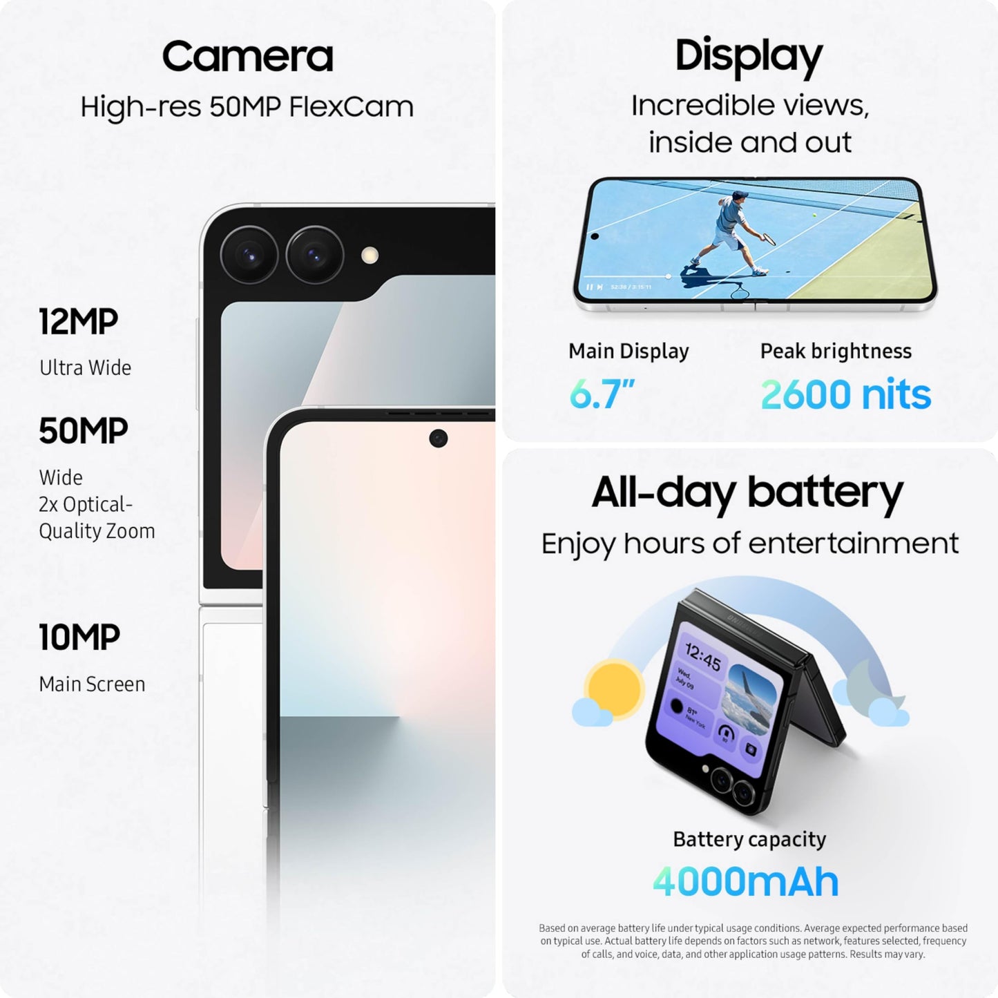 Samsung Galaxy Z Flip7 FE Cell Phone, 256GB AI Smartphone, Unlocked Android, Long Battery Life, 2025, US 1 Yr Manufacturer Warranty, Black