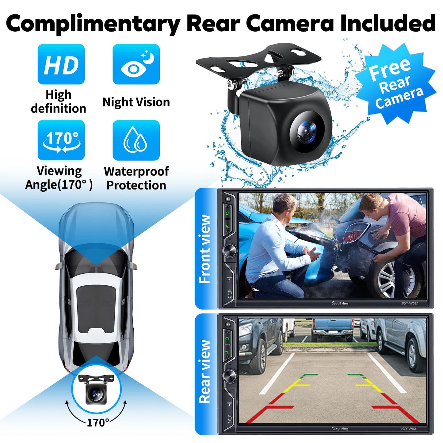 [QLED Screen Upgrade] 7" Double Din Car Stereo with Wireless Apple CarPlay and Android Auto, 240W Powerful Sound, 4.2-Channel Audio Output, Bluetooth, MirrorLink, Backup Camera, AM/FM Car Radio