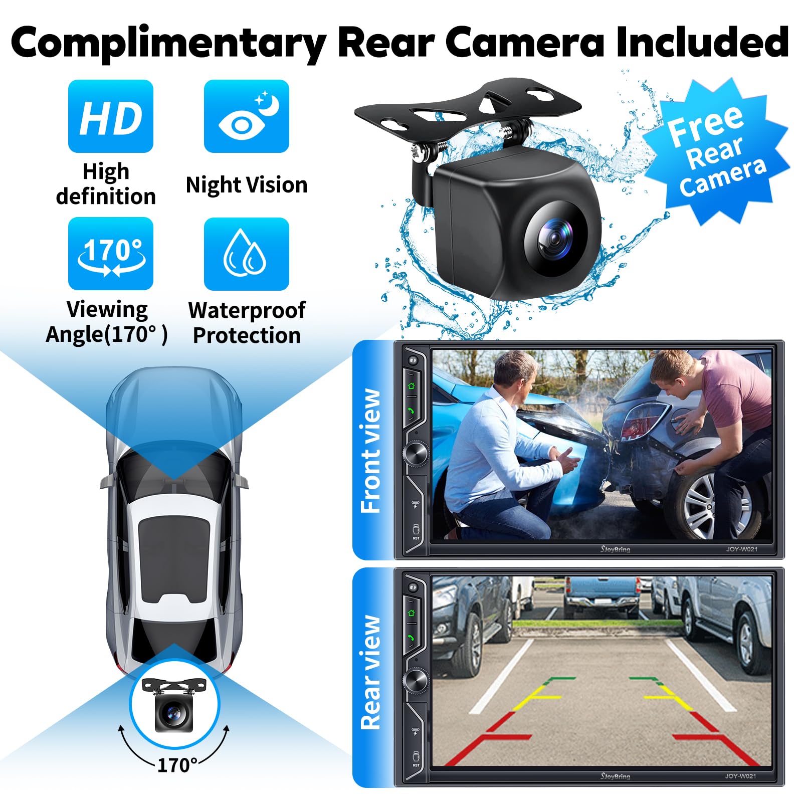 [QLED Screen Upgrade] 7" Double Din Car Stereo with Wireless Apple CarPlay and Android Auto, 240W Powerful Sound, 4.2-Channel Audio Output, Bluetooth, MirrorLink, Backup Camera, AM/FM Car Radio