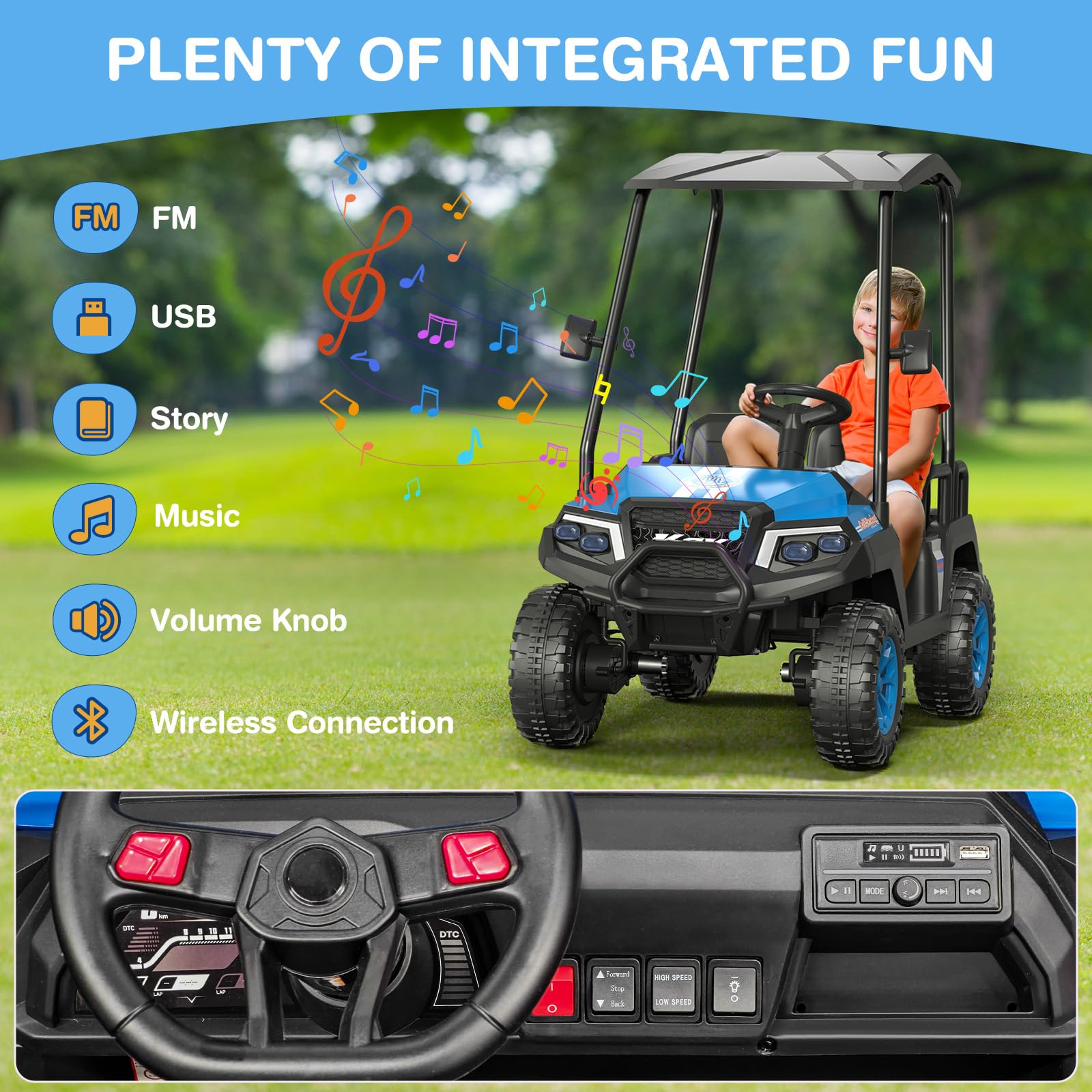 LIGIANT R9 24V Ride on Toys for Big Kids, 4-Seater Kids' Car, Golf Cart Max. Capacity: 264 Lbs, 4WD Ride on Car w/Remote Control, Detachable Awning, Spring Suspension, Music/Story/Power Display