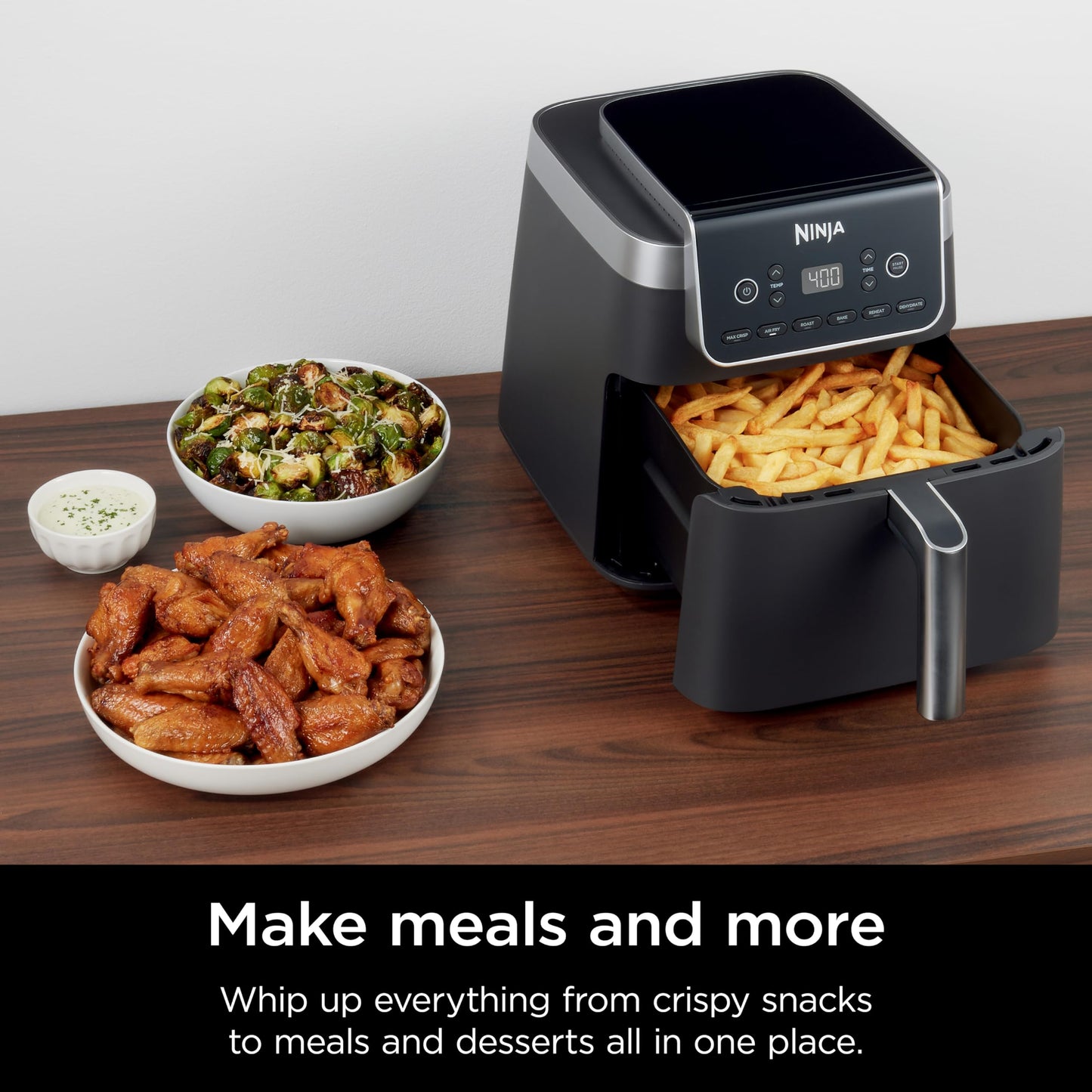 Ninja | Air Fryer | 6.5 QT Pro XL Capacity fits 9lbs of Wings | 6-in-1 Max Crisp, Air Fry, Roast, Bake, Reheat & Dehydrate | Nonstick Basket, Crisper Plate & Recipe Guide | Grey | AF181
