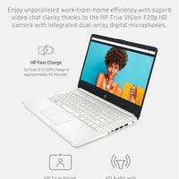HP 14 Laptop, Intel Celeron N4020, 4 GB RAM, 64 GB Storage, 14-inch Micro-edge HD Display, Windows 11 Home, Thin & Portable, 4K Graphics, One Year of Microsoft 365 (14-dq0040nr, Snowflake White)