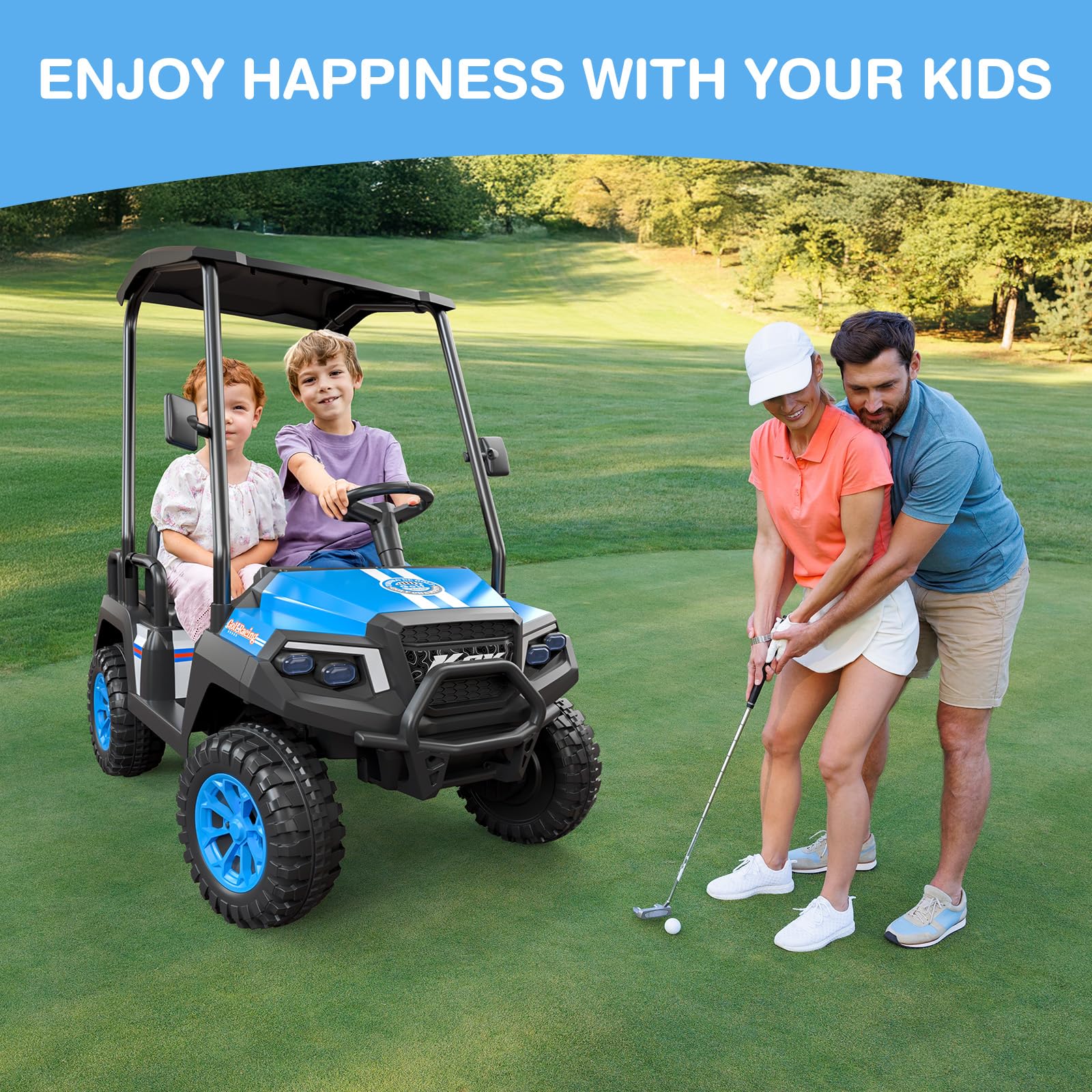 LIGIANT R9 24V Ride on Toys for Big Kids, 4-Seater Kids' Car, Golf Cart Max. Capacity: 264 Lbs, 4WD Ride on Car w/Remote Control, Detachable Awning, Spring Suspension, Music/Story/Power Display