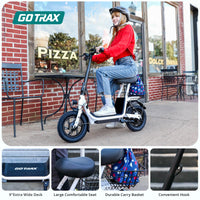 Gotrax A5 Electric Scooter w/Seat for Adults, 12" Pneumatic Tire, Max 15.5 Miles&15.5 Mph Power by 400W Motor, Dual Rear Shock Absorber&Dual Brake, Comfortable Wider Seat&Carry Basket&Hook, White