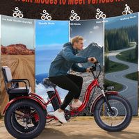 Adult Electric Tricycle 85% Pre-Assembled! Two-Person Electric Tricycle Senior Mobility Scooter Features Dual Storage Baskets & Rear Seat 500W Motor 48V 20Ah Battery（red）