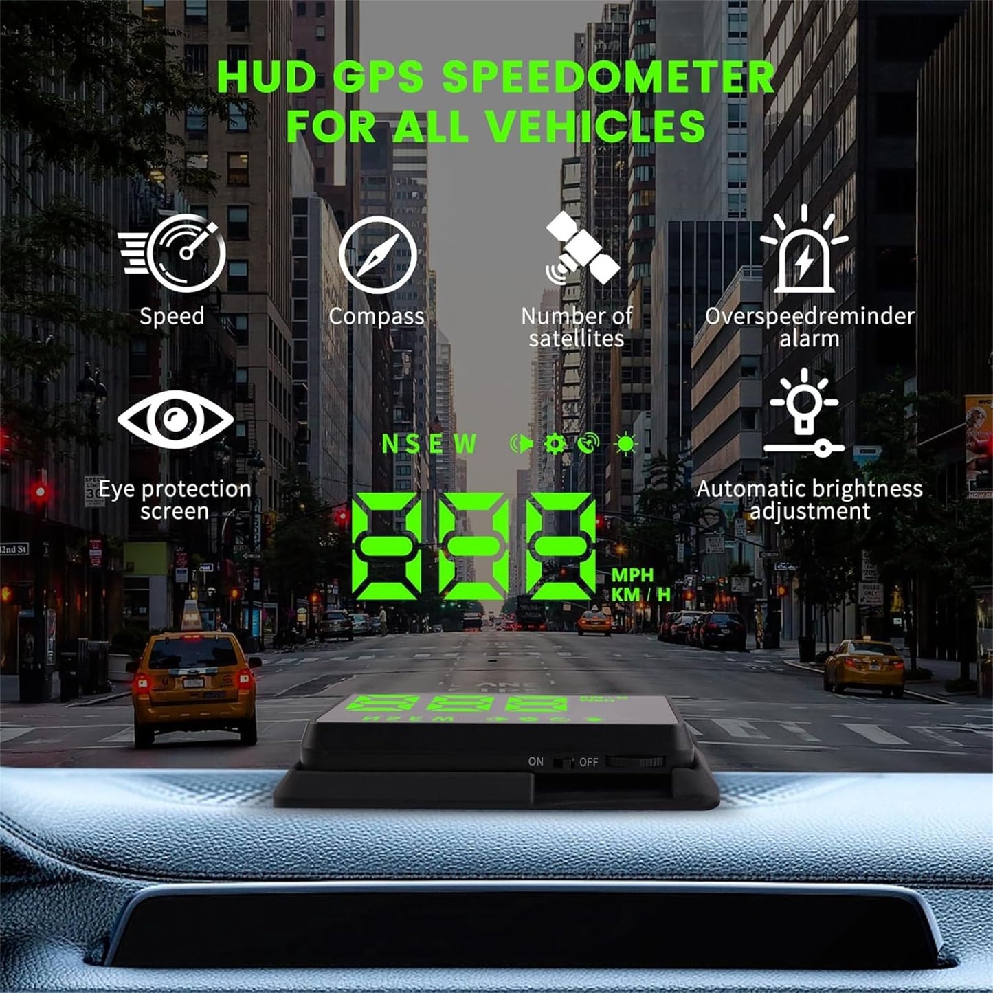 KUOWEIHUD Heads up Display for Cars,Car HUD,Head up Display for Car,Car Speedometer Display,Automatic Brightness Adjustment,Speeding Alert,USB Cable Plug & Play