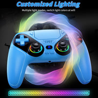 Dinosoo RGB Wireless Controller for PS5/PlayStation 5 PC, Bluetooth Controller with Turbo, Macro, Dynamic Vibration, 6-Axis Motion Control, 3.5mm Audio Jack, 1000mAh Battery, Speaker - Blue