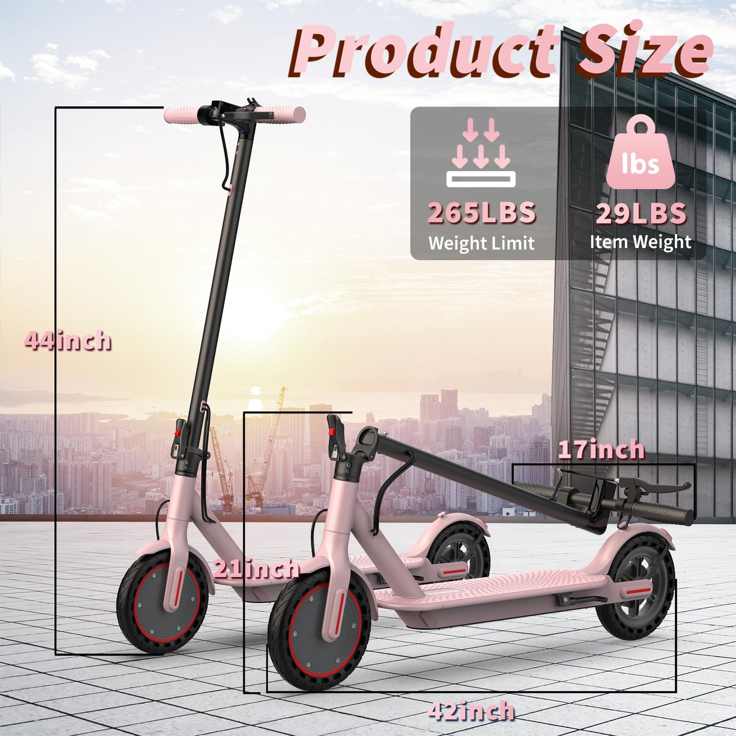 Roinside Electric Scooter - 8.5" Solid Tires, 350W Motor, Up to 19 MPH and 15 Miles Long-Range Commuting Foldable Scooter for Adults with Dual Braking System and Smart App, Pink