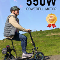 URBANMAX Electric Scooter with Seat, 550W Motor, 18.6MPH Top Speed, 20 Miles Range, Adults Electric Scooter with Large Storage Basket for Pets Dogs and Items，C1S-V1