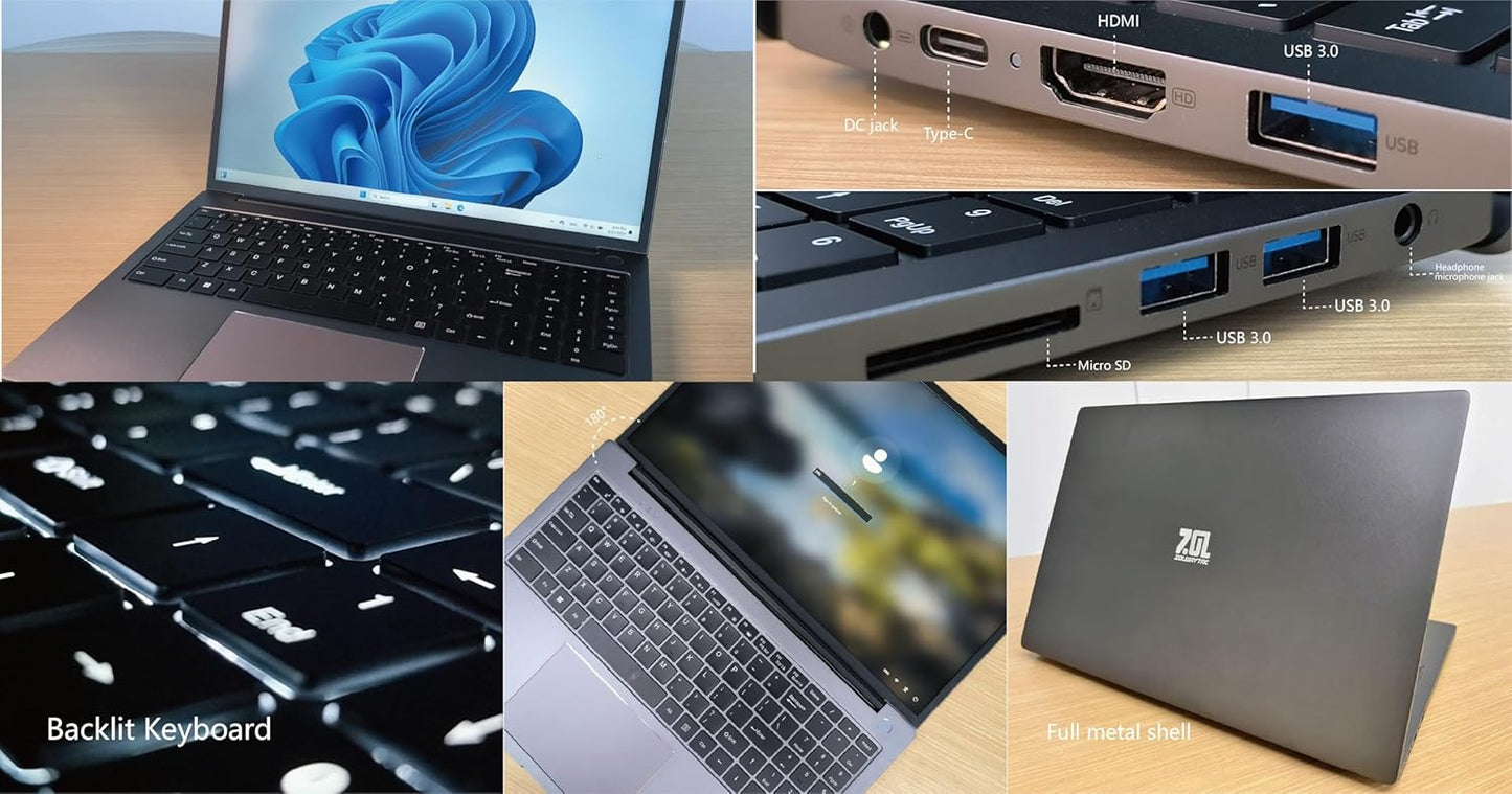 ZOLWAYTAC 16" Inch Laptops, Win 11Computer Laptop Gaming,16GB RAM 512GB SSD,N100 CPU(Up to 3.4GHz,12th),with WiFi/BT,Backlit Keyboard,5000mAh,Support Type C Charging,for Gaming,Business,Silver Gray