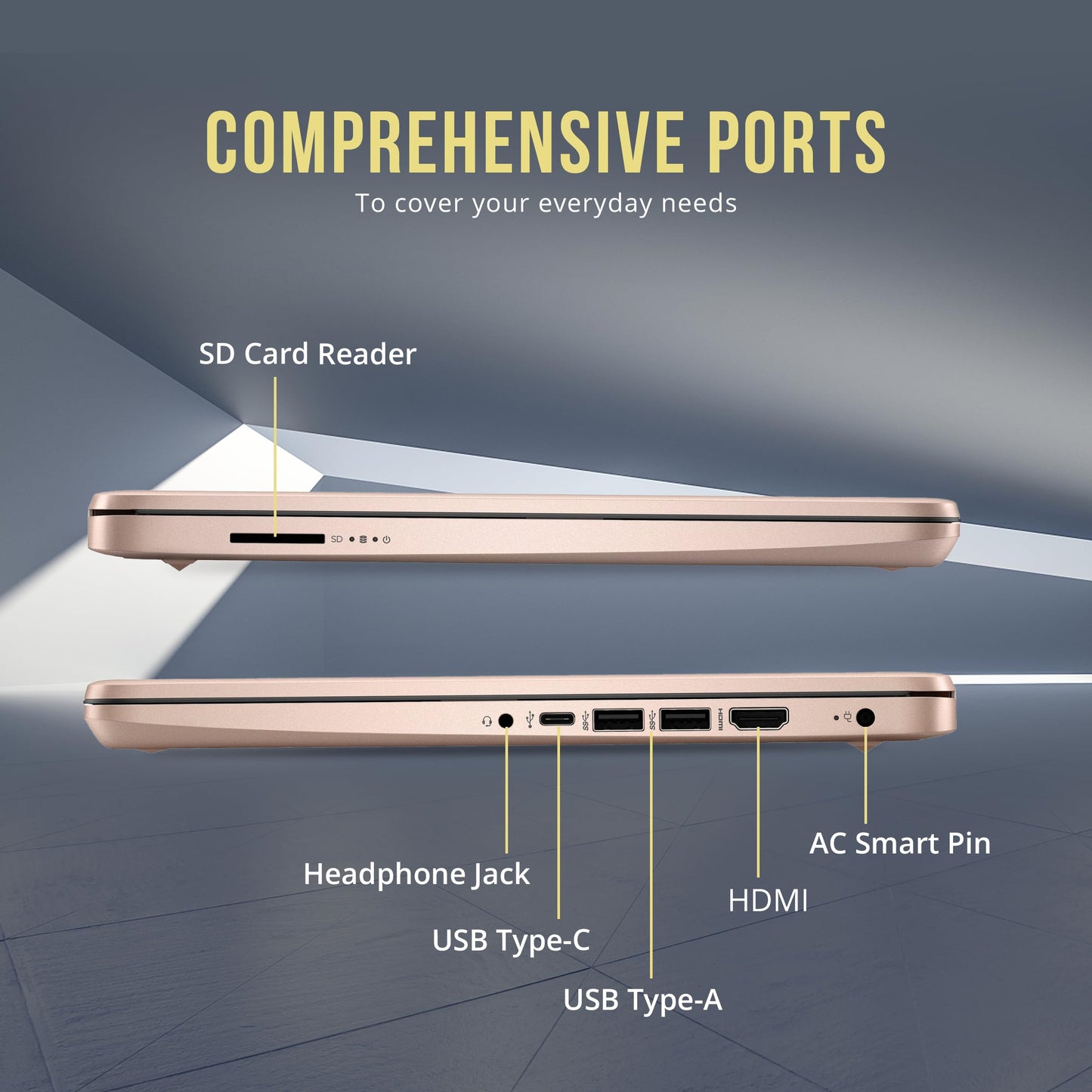 HP Stream 14" HD BrightView Laptop, Intel Processor N150, 16GB RAM, 416GB Storage (128GB eMMC + 288GB Docking Station Set), Intel UHD Graphics, 720p Camera, Wi-Fi, 1 Year Office 365, Win 11 S, Gold