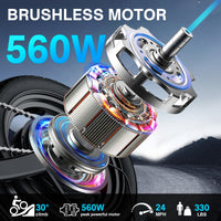 Electric Bike for Adults and Teens, 560W Motor 24MPH Compact Commuter Folding Ebike, 32 Miles Range, 48V 10Ah Battery, 3-Level Pedal Assist, 14" Foldable Mini Electric Bicycle, UL 2849 Certified