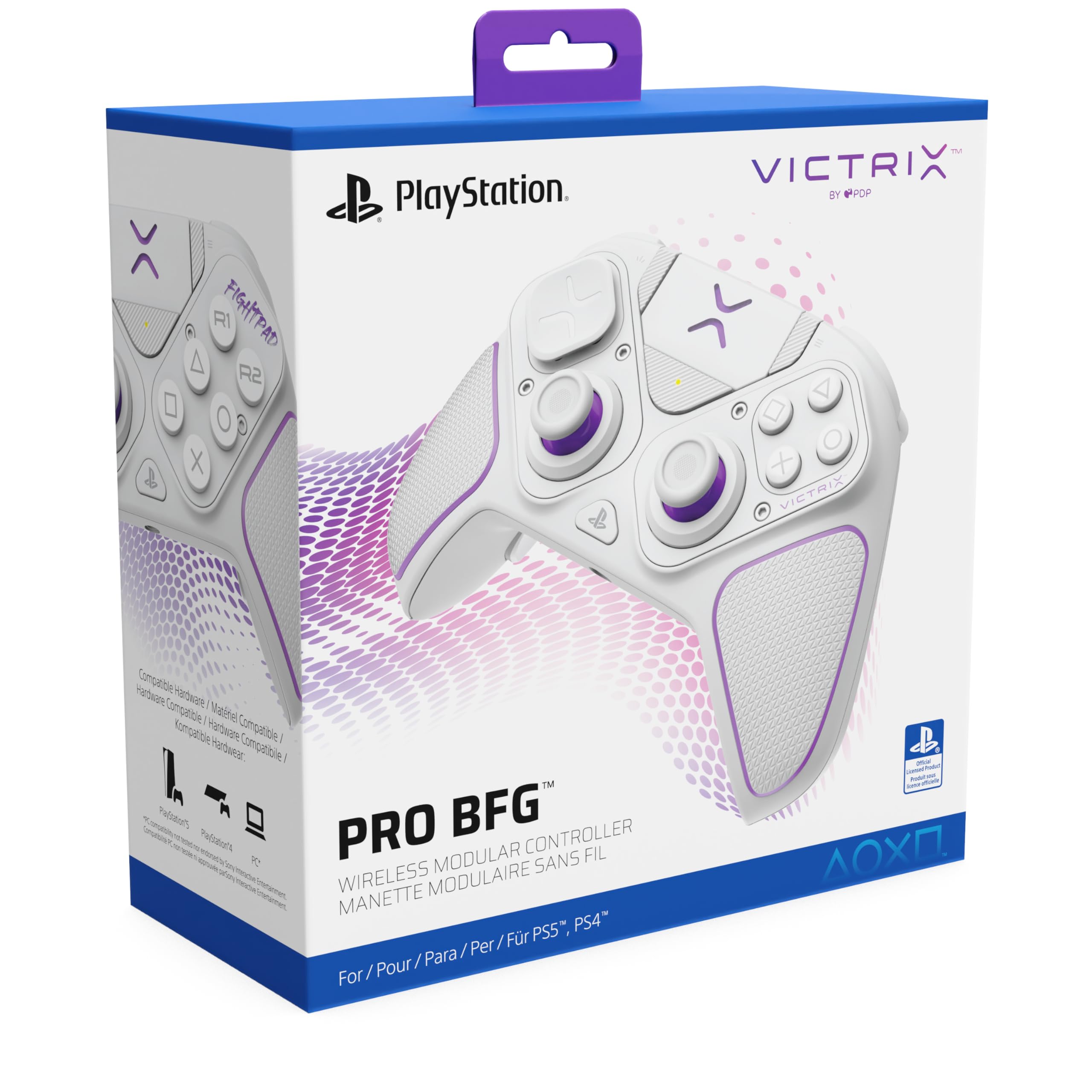 PDP Victrix Pro BFG Wireless Gaming Controller for Playstation 5 / PS5, PS4, PC, Modular Esports Gamepad, Remappable Buttons, Customizable Triggers/Paddles/D-Pad/Fightpad, PC App, White