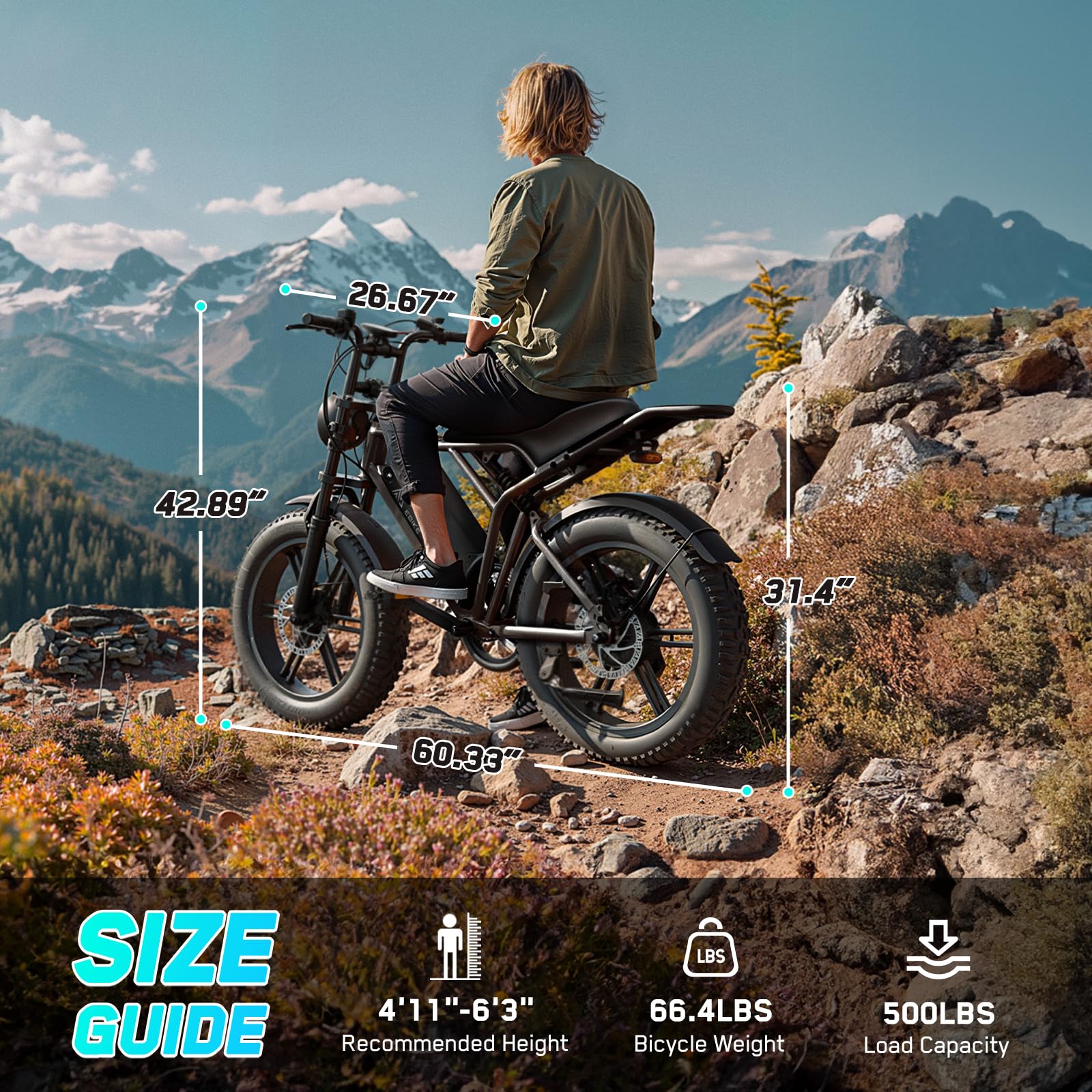 TST Electric Bike for Adults, 1500W Peak Motor 28 MPH 60 Miles Fat Tire E Bike with 48V 15Ah Removable Battery 20" Electric Dirt Bike Hydraulic Suspension and 7-Speed