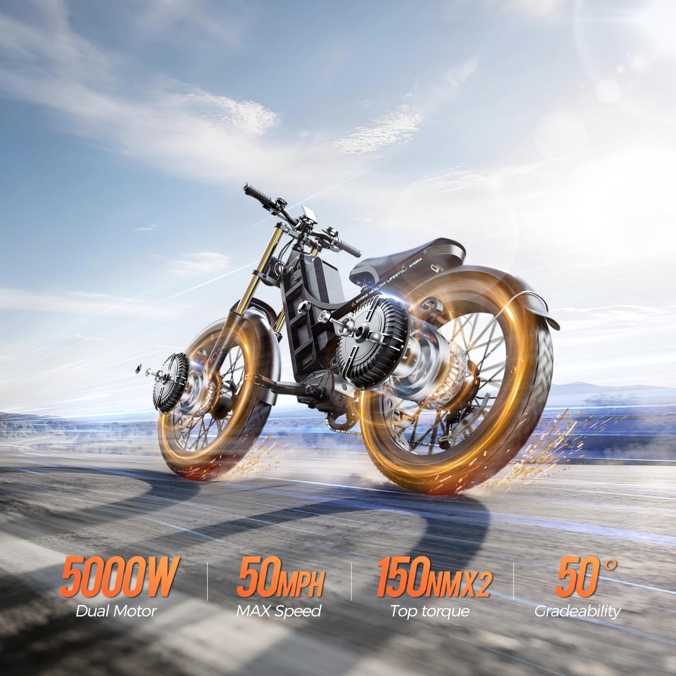 eAhora Romeo Pro 3 Peak 5600W Electric Bike for Adults 50Mph, 60V 80Ah Battery 250 Miles,Long Range Dual Motors Ebike,26"*4.0 Fat Tire Full Suspension,UL 2849 (Romeo Pro Iii+Rear Rack+Basket, Green)