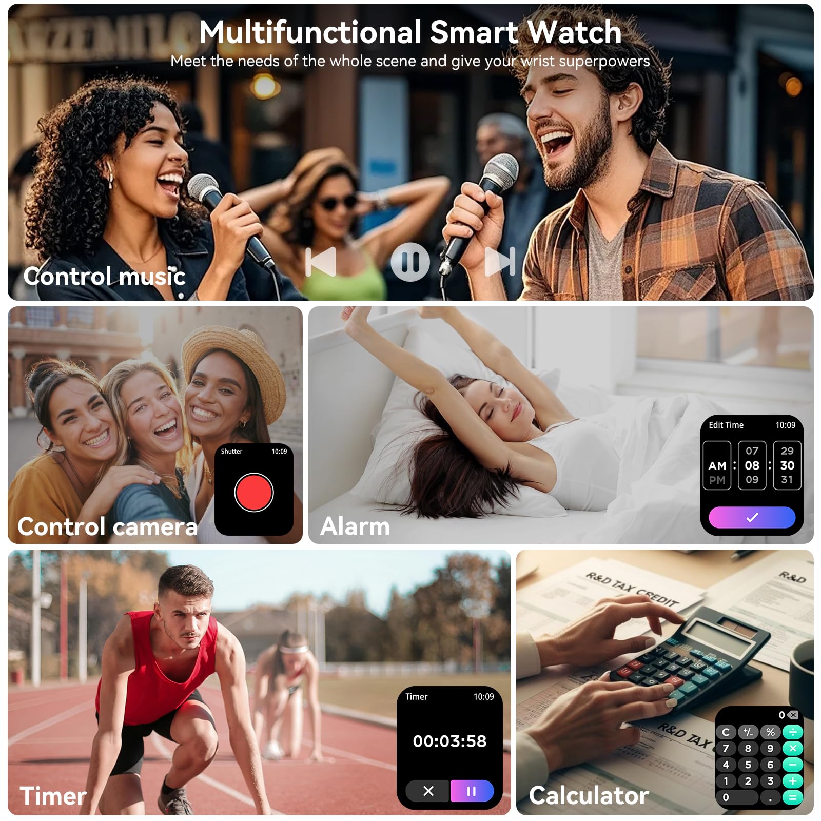 Jacoosa Smart Watch for Men Women, 1.83" HD Touchsreen, Bluetooth Calling, 5 ATM Water-Resistance, 130+ Sports Modes, Health, Fitness & Sleep Tracker, Timer, Fitness Watch for Android/iOS, Black