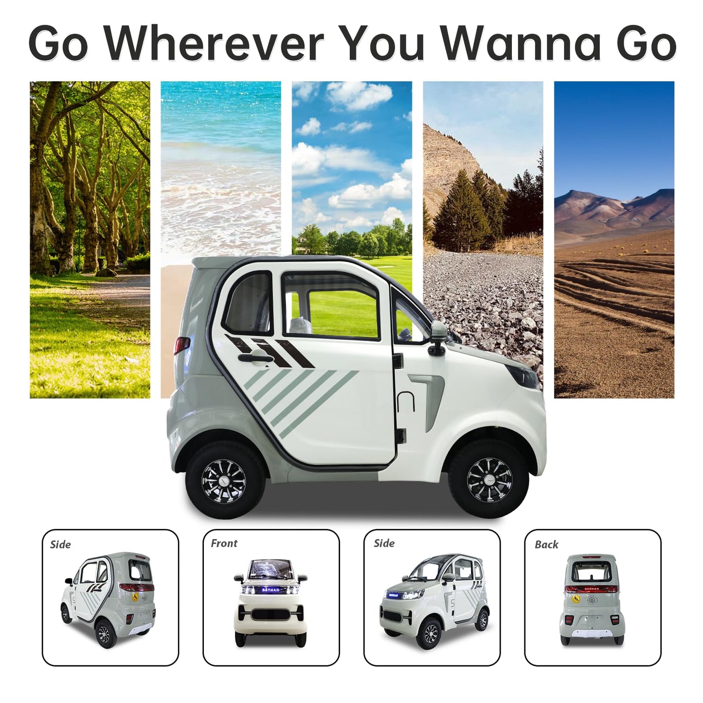 Fully Enclosed Mobility Scooters for Adults, Heavy Duty 4-Wheels 3 Passengers Electric Powered Mobility Scooter for Seniors All Terrains 1500W for Safer Travels Vehicle Car