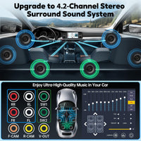 [QLED Screen Upgrade] 7" Double Din Car Stereo with Wireless Apple CarPlay and Android Auto, 240W Powerful Sound, 4.2-Channel Audio Output, Bluetooth, MirrorLink, Backup Camera, AM/FM Car Radio