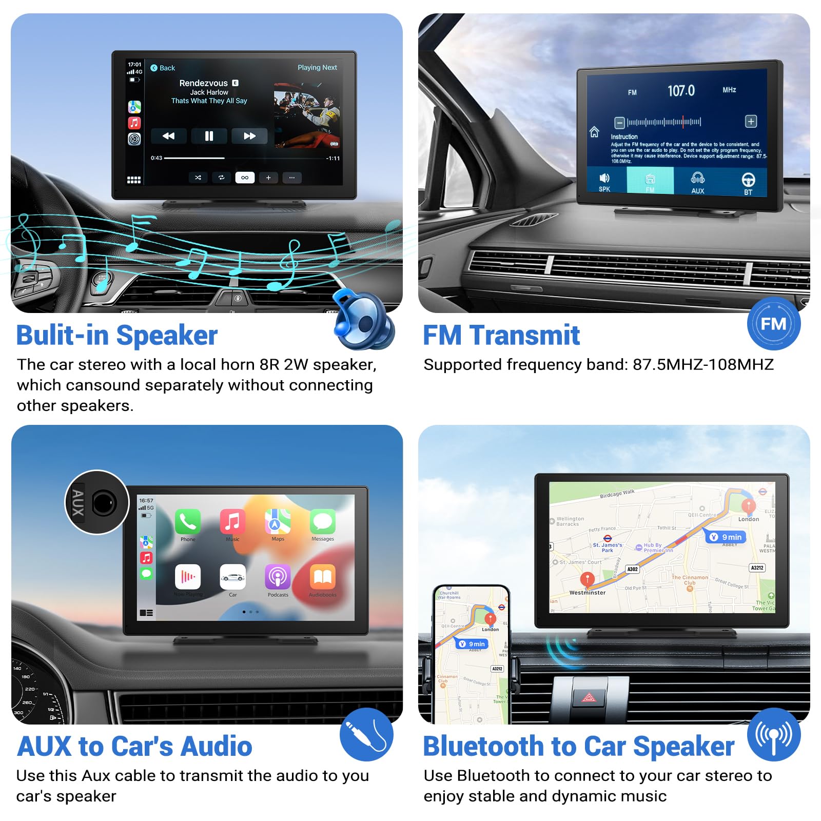 HAUXIY Wireless Apple Carplay Screen for Car 4K Dash Cam, 9" Portable Apple Carplay & Android Auto Car Stereo, with 1080p Backup Camera, GPS Navigation/Mirror Link/Voice Control/Bluetooth