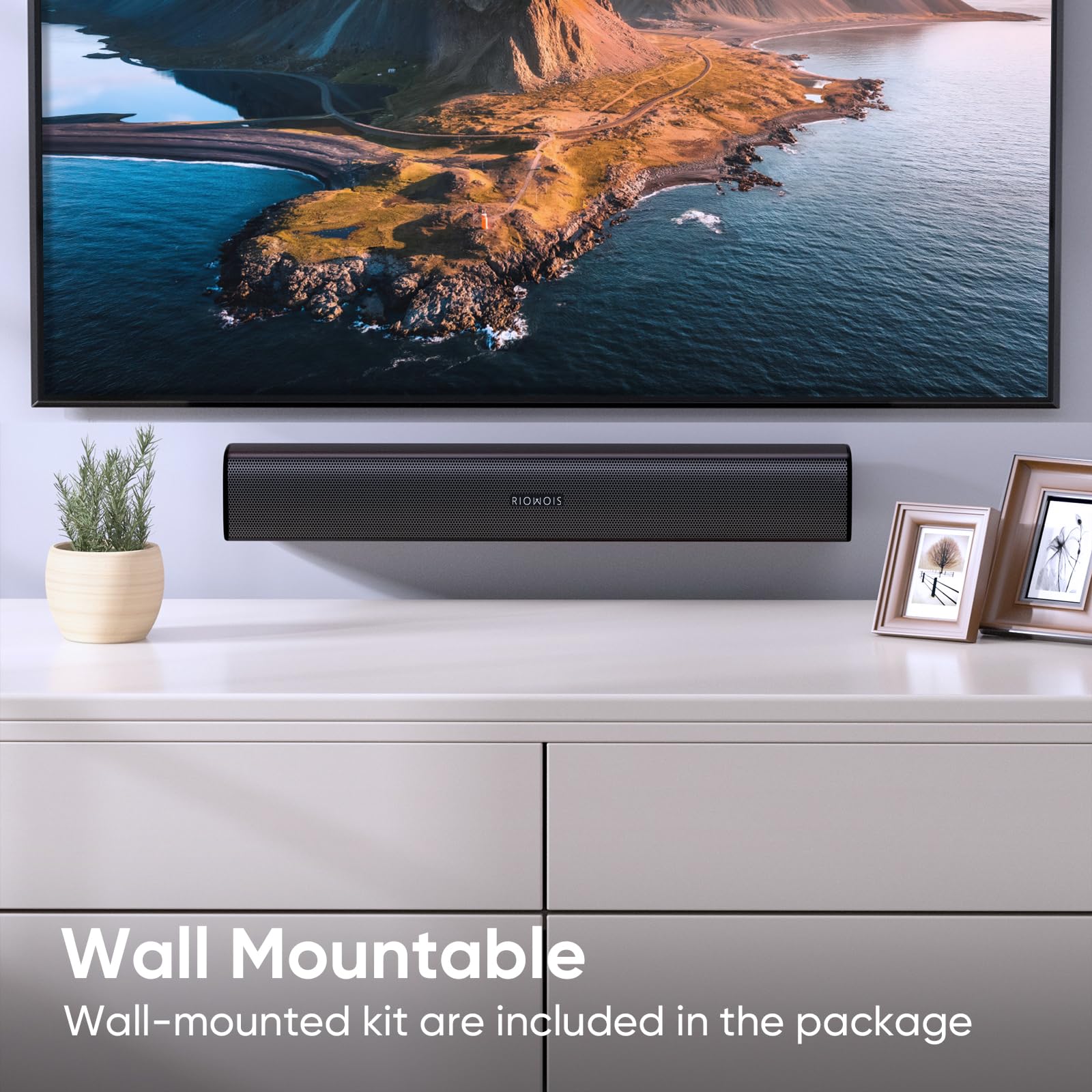 RIOWOIS Sound Bar for Smart TV, Soundbar for TV with Bass Reflector and Easy Set up, Home Audio Surround Sound System for TV PC Projector, Wall Mountable - Volt-Edge Technologies®