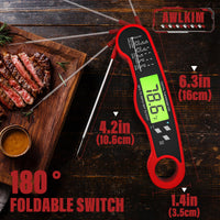 AWLKIM Meat Thermometer Digital - Instant Read Waterproof Food Thermometer with Backlight for Cooking, Grill, Candy, Kitchen & Stocking Stuffers for Men - Red