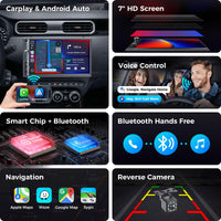 Kissound Double Din Car Stereo with 7" HD Touchscreen, Wireless Apple Carplay & Android Auto, Bluetooth, 240W, SWC, Subwoofer Output, Mirror Link, FM/AM Car Radio Receiver, Backup Camera