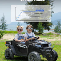 ELEMARA 24V Side by Side Electric Off-Road Truck, 4.5MPH, 2 Seater Ride on Toy for Big Kids w/Sun Shade, Electric Vehicles for Kids, 2 Shock Absorbers, 3 Speeds, LED Lights,Bluetooth Music, Black