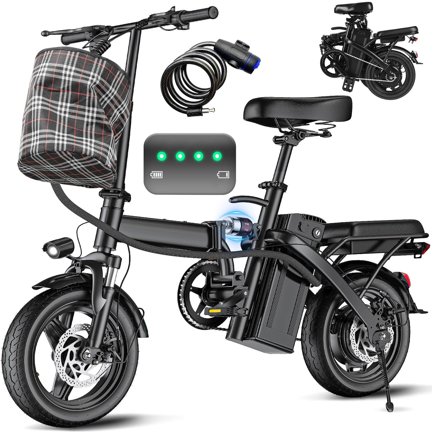 Electric Bike for Adults and Teens, 560W Motor 24MPH Compact Commuter Folding Ebike, 32 Miles Range, 48V 10Ah Battery, 3-Level Pedal Assist, 14" Foldable Mini Electric Bicycle, UL 2849 Certified