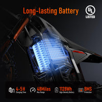 RiderX Electric Dirt Bike for Adults Teens, 3000W Brushless 220Nm Motor - 45° slope, 38 MPH, 48V/23.5Ah Removable Battery, Dual Hydraulic Brakes & Full Suspension Electric Motorcycle for Age 13+,Black