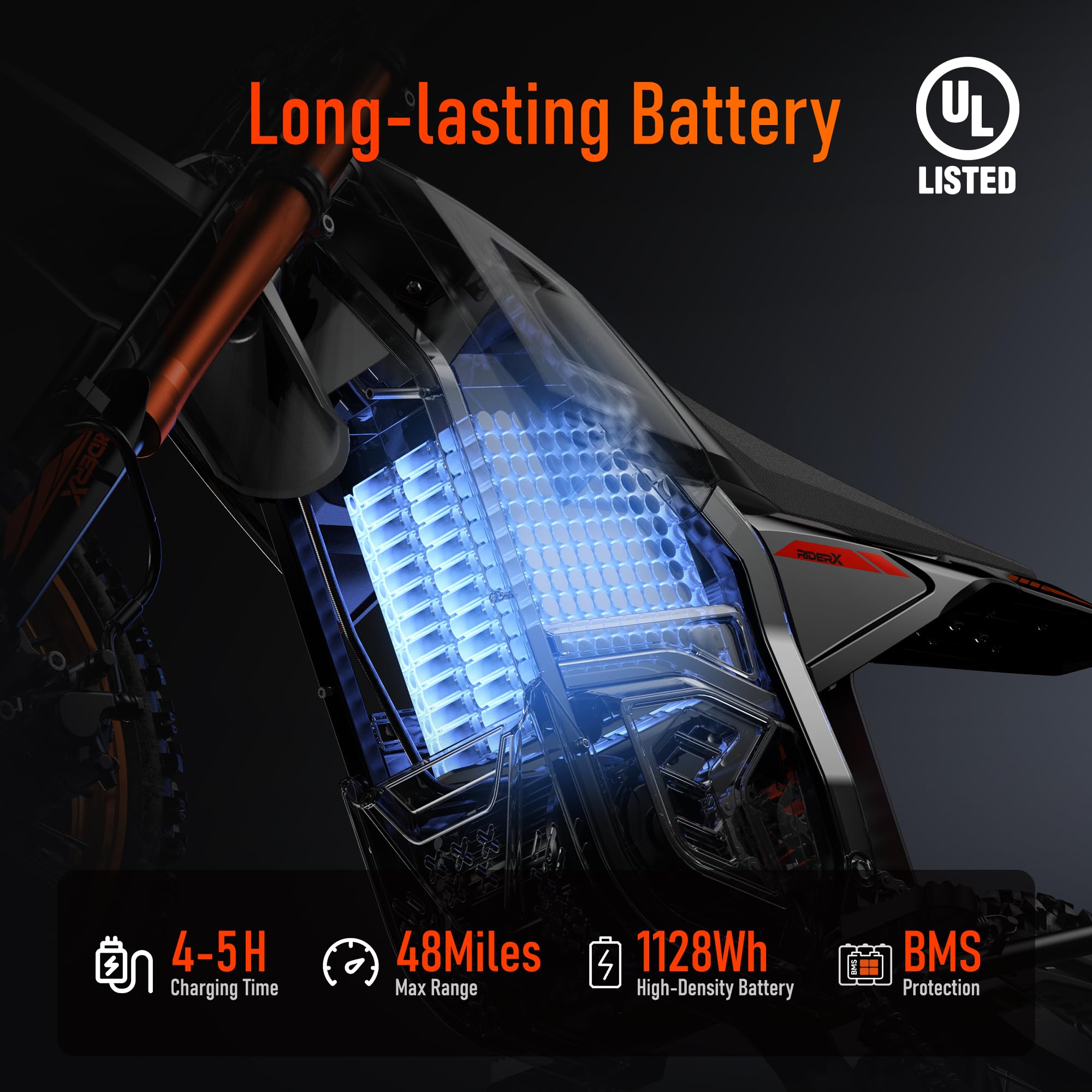 RiderX Electric Dirt Bike for Adults Teens, 3000W Brushless 220Nm Motor - 45° slope, 38 MPH, 48V/23.5Ah Removable Battery, Dual Hydraulic Brakes & Full Suspension Electric Motorcycle for Age 13+,Black