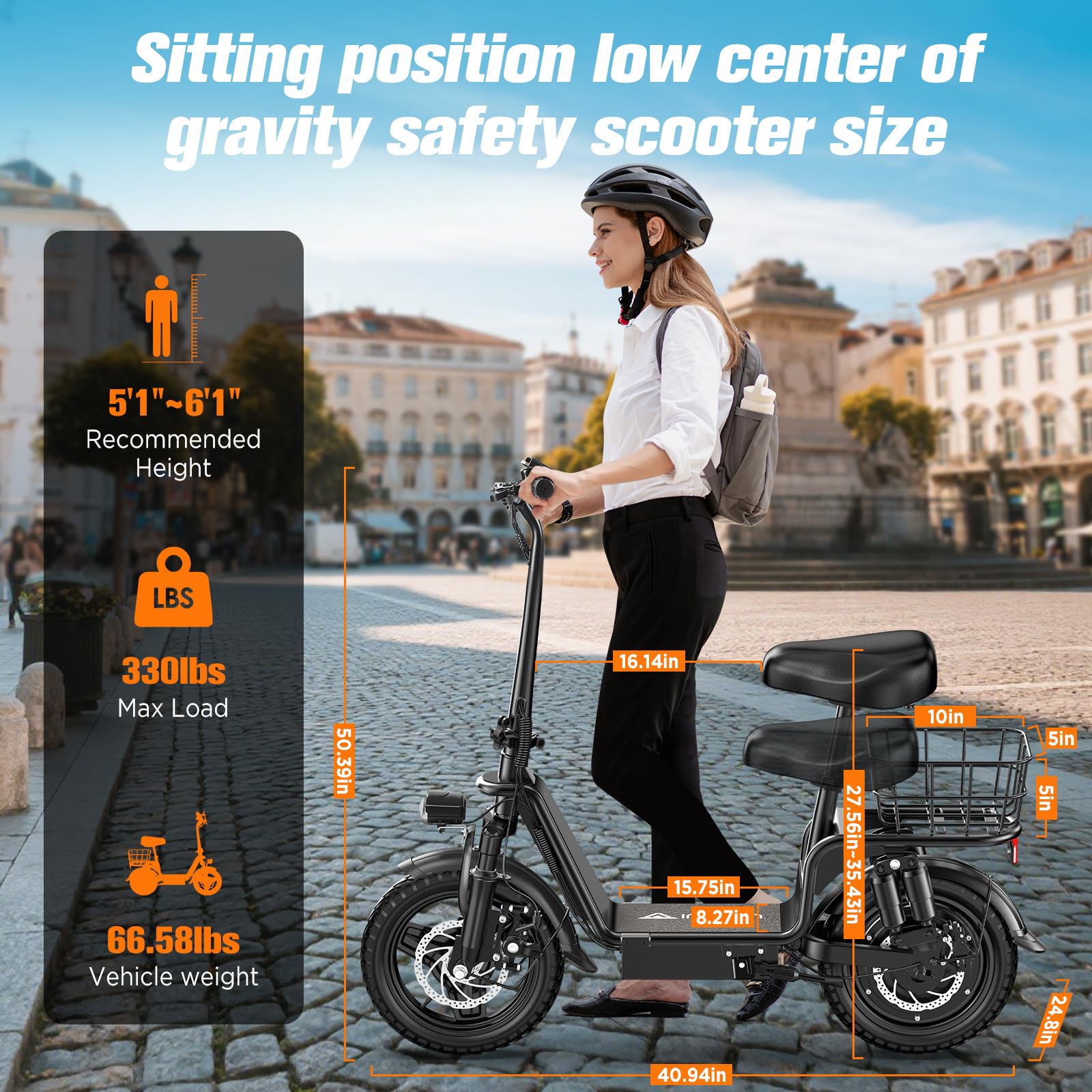 INSDRGN C14 Electric Scooter for Adults with Seat – High-Performance, Foldable E-Scooter with 900W Peak Power, 20MPH, 28-Mile Range, and Dual Disc Brakes,High Strength Frame,330lbs Max Load - Black