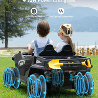 ELEMARA 24V Side by Side Electric Off-Road Truck, 4.5MPH, 2 Seater Ride on Toy for Big Kids w/Sun Shade, Electric Vehicles for Kids, 2 Shock Absorbers, 3 Speeds, LED Lights,Bluetooth Music, Black