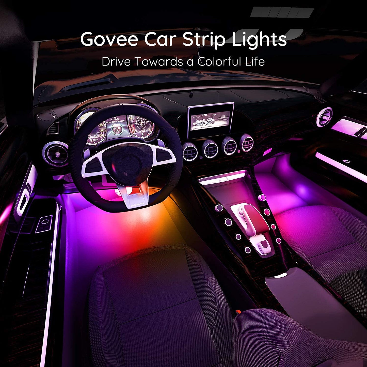 Govee Car Lights, Smart RGBIC Interior Car Lights with APP, Remote Control, LED Lights for Decor, DIY Mode and Multiple Scene Options, 2 Lines Design 72 LED Lights