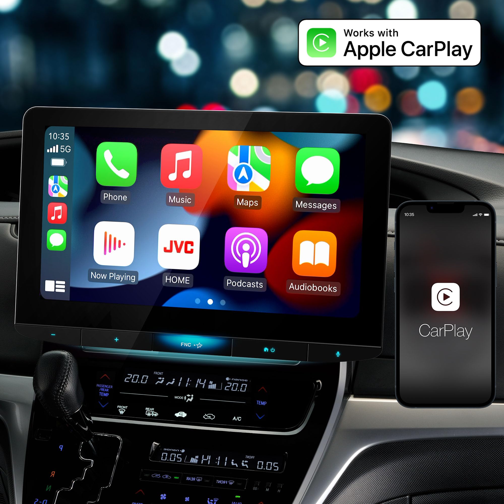 JVC KW-Z1000W Bluetooth Car Stereo Receiver with USB Port –10.1" Floating Touchscreen HD Display, AM/FM Radio - MP3 Player - Double DIN - Waze-Ready with Apple CarPlay or Android Auto (Black)