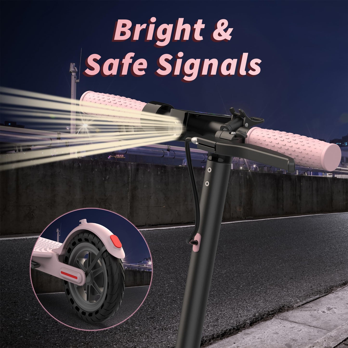 Roinside Electric Scooter - 8.5" Solid Tires, 350W Motor, Up to 19 MPH and 15 Miles Long-Range Commuting Foldable Scooter for Adults with Dual Braking System and Smart App, Pink