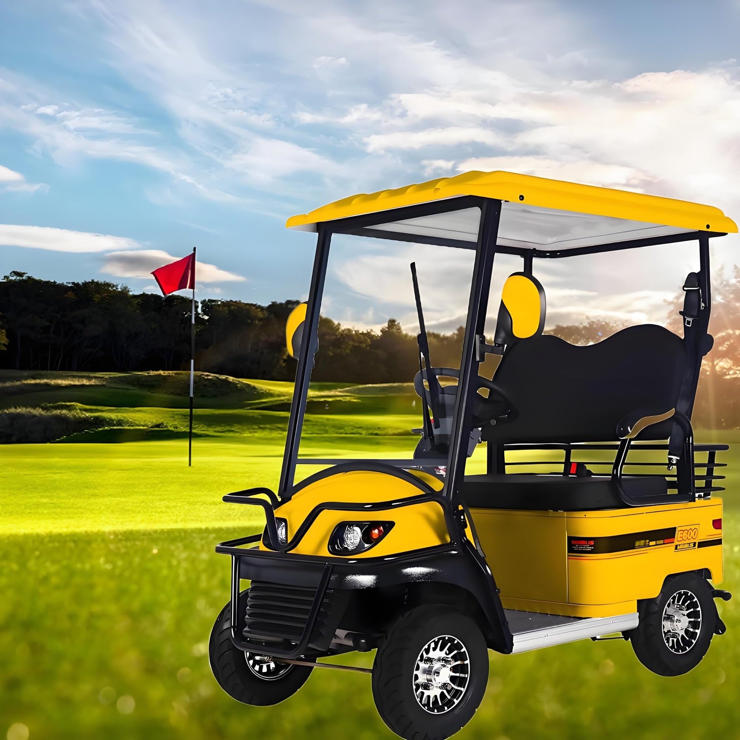 4 Wheel Seniors Adults Travel Mobility Scooter ，2-Seat Electric Golf Cart，All Terrain Recreational Powered Scooters Vehicle 800W Foldable Compact Cruiser Extra Large Portable Capacity Storage Trunk(Ye