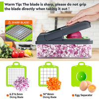 MealHelper 12-in-1 Vegetable Chopper, 7 Blade Veggie Chopper, Practical Food Chopper with Container, Cheese Grater, Home Essentials & Kitchen Gadgets(Green/Grey)
