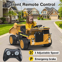 ANPABO 24V Ride On Dump Truck, 2X75W Powerful Motors, Up to 4.4Mph, EVA Tires, Construction Vehicle w/Electric Dump Bed and Extra Shovel, 19" Spacious Seat, Kids Car w/Parent Remote -Yellow