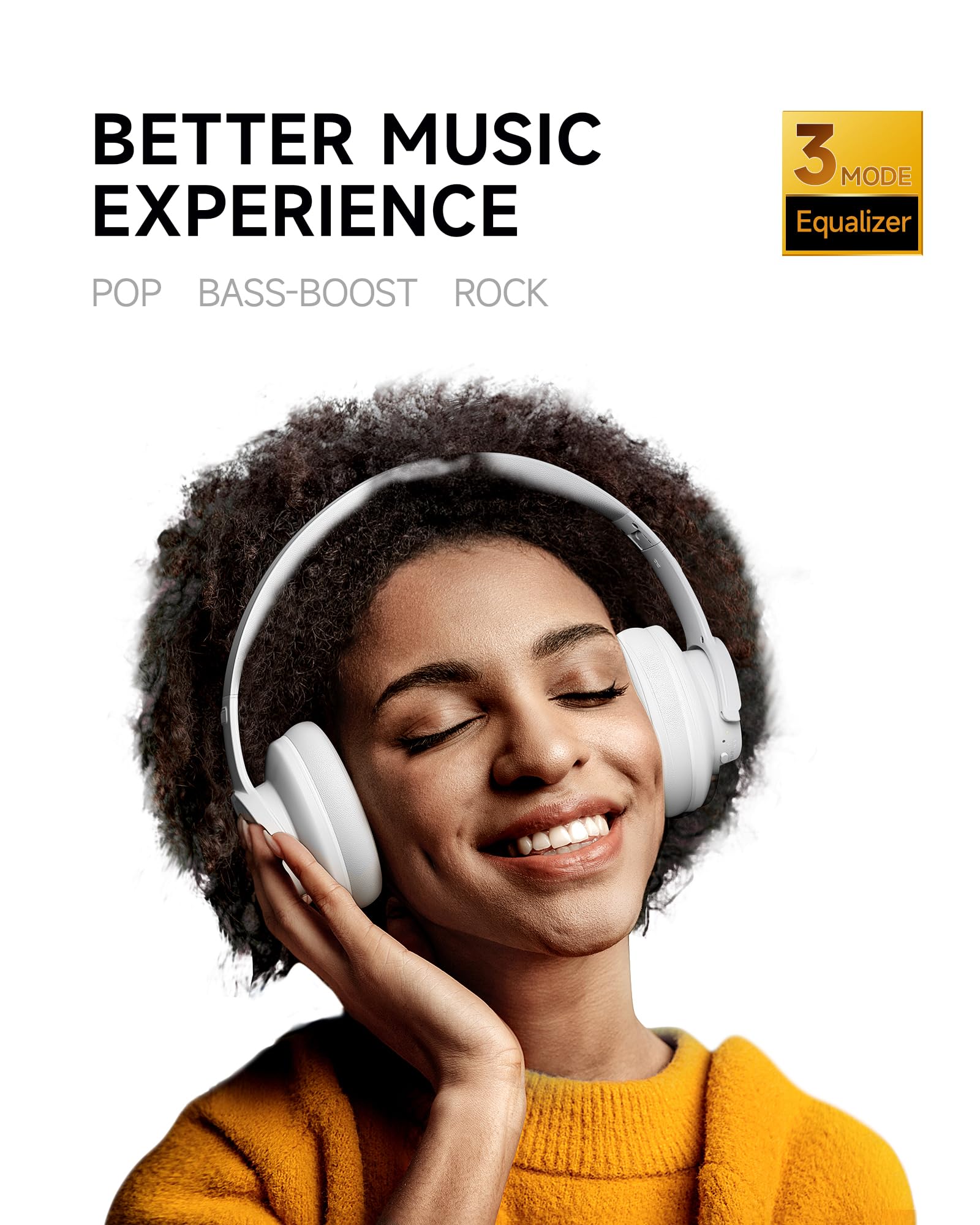 Picun B8 Bluetooth Headphones, 120H Playtime Headphone Wireless Bluetooth with 3 EQ Modes, Low Latency, Hands-Free Calls, Over Ear Headphones for Travel Home Office Cellphone PC Black