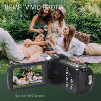 Suttie 4K Video Camera Camcorder Ultra HD 80MP Vlogging Camera for YouTube 18X Digital Zoom 3.0" IPS 270° Screen IR Night Vision Camcorder Recorder with 32GB SD Card, Lens Cap and 2 Batteries