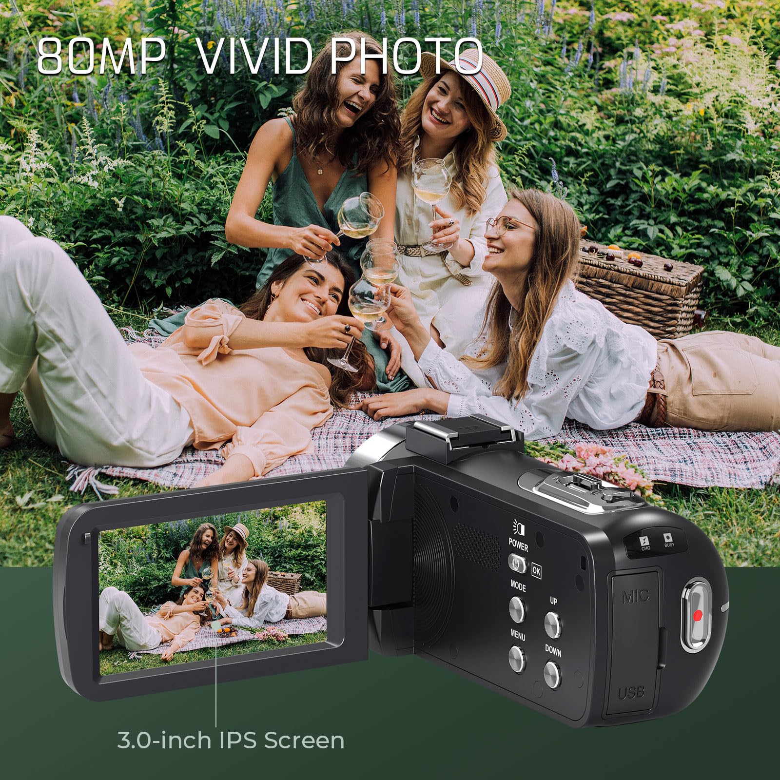 Suttie 4K Video Camera Camcorder Ultra HD 80MP Vlogging Camera for YouTube 18X Digital Zoom 3.0" IPS 270° Screen IR Night Vision Camcorder Recorder with 32GB SD Card, Lens Cap and 2 Batteries