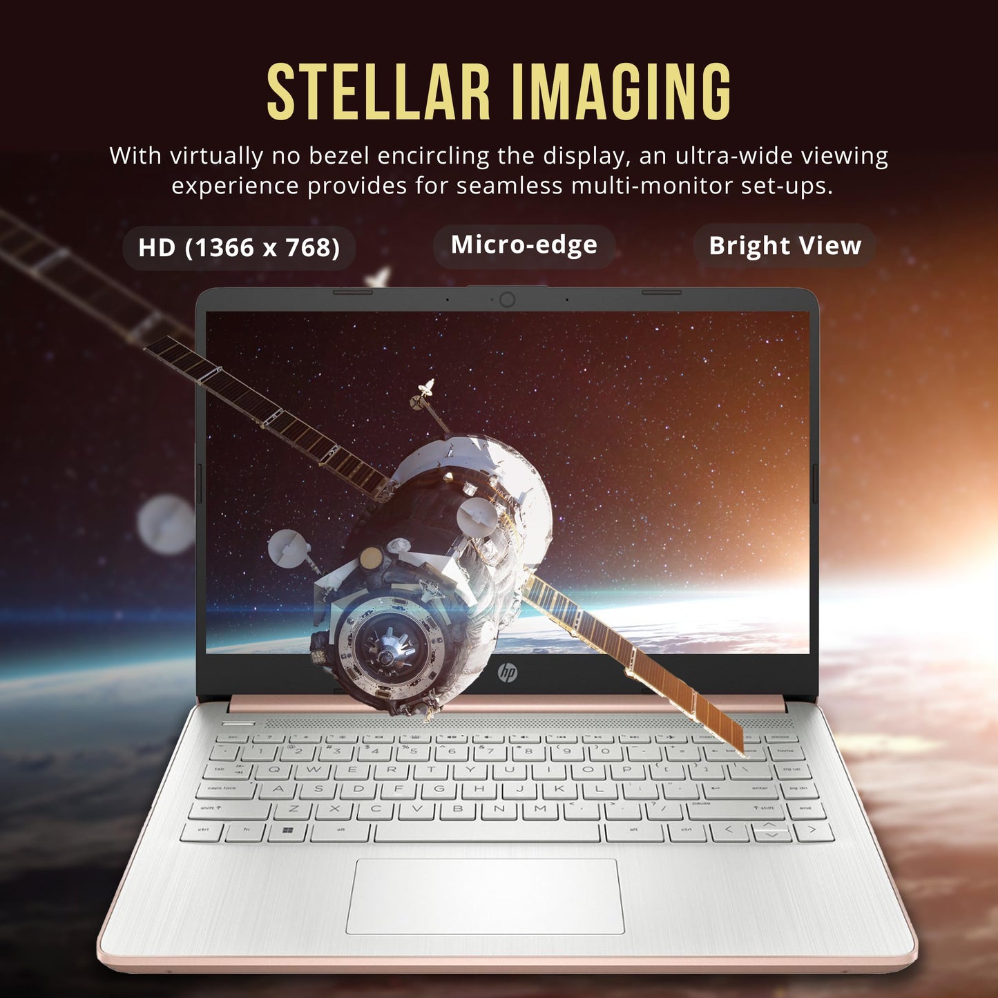 HP Stream 14" HD BrightView Laptop, Intel Processor N150, 16GB RAM, 416GB Storage (128GB eMMC + 288GB Docking Station Set), Intel UHD Graphics, 720p Camera, Wi-Fi, 1 Year Office 365, Win 11 S, Gold