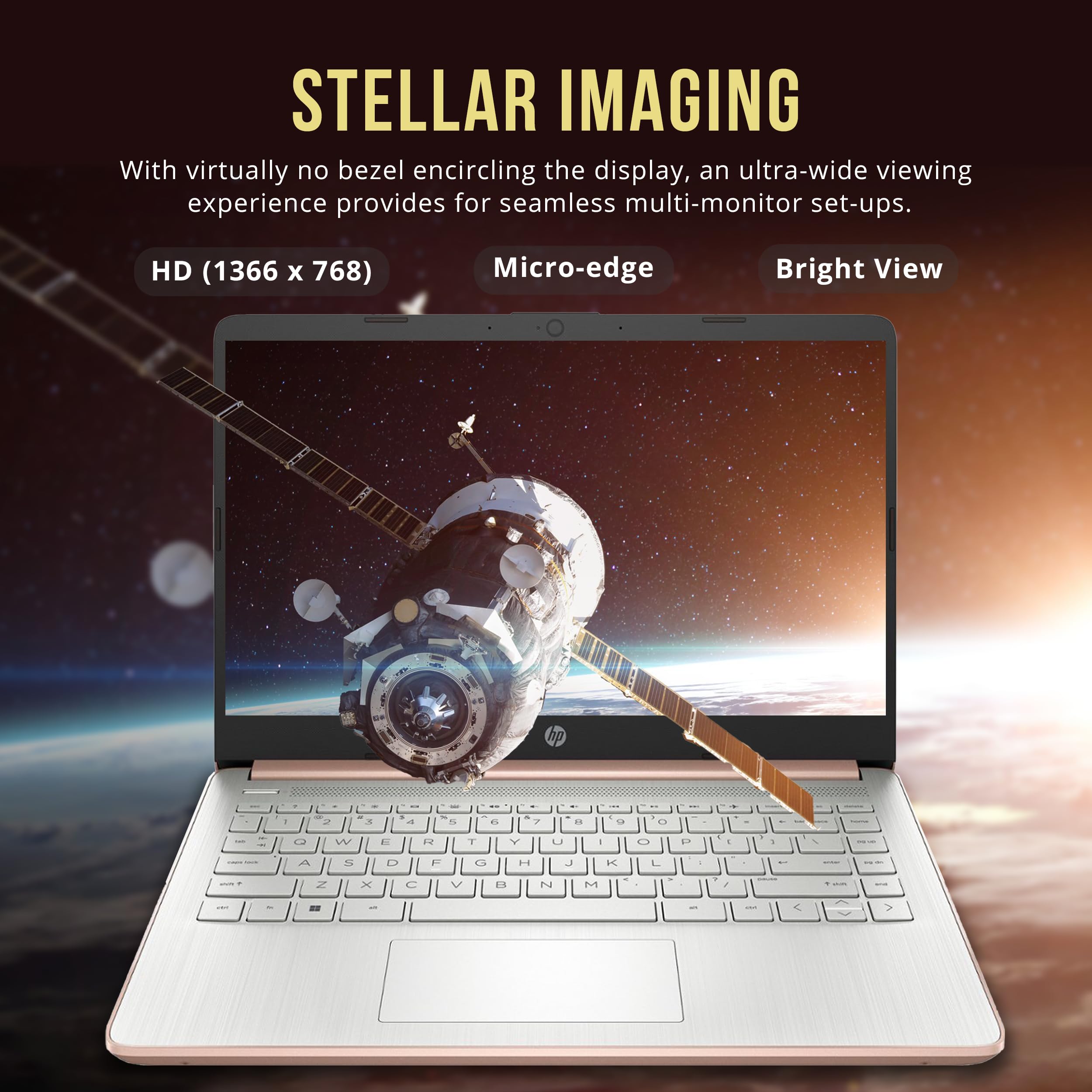 HP Stream 14" HD BrightView Laptop, Intel Processor N150, 16GB RAM, 416GB Storage (128GB eMMC + 288GB Docking Station Set), Intel UHD Graphics, 720p Camera, Wi-Fi, 1 Year Office 365, Win 11 S, Gold