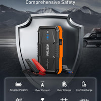 AstroAI S8 Car Battery Jump Starter, Car Jumper Starter Battery Pack for Up to 6.0L Gas & 3.0L Diesel Engines, 12V Portable Jump Box with 3 Modes Flashlight and Jumper Cable (Orange)
