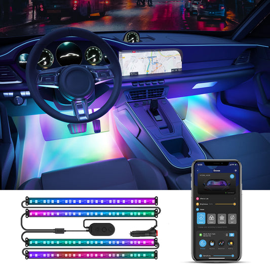 Govee Car LED Strip Lights, Smart RGBIC Interior Car Lights with APP Control, 4 Music Modes and 16 Million Colors, 2 Lines Design LED Lights for Car Decor, DC 12V