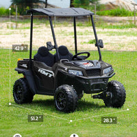 ELEMARA 24V Side by Side Electric Off-Road Truck, 4.5MPH, 2 Seater Ride on Toy for Big Kids w/Sun Shade, Electric Vehicles for Kids, 2 Shock Absorbers, 3 Speeds, LED Lights,Bluetooth Music, Black